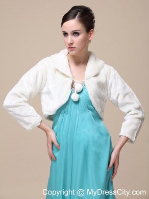 Faux Fur Special Occasion Jacket In Ivory With Fold-over Collar